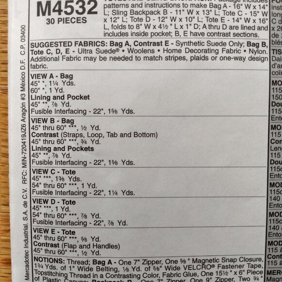 Vintage Purse Tote Bag Backpack Sewing Pattern Minimalist McCall's 4532 UNCUT - Picture 6 of 10